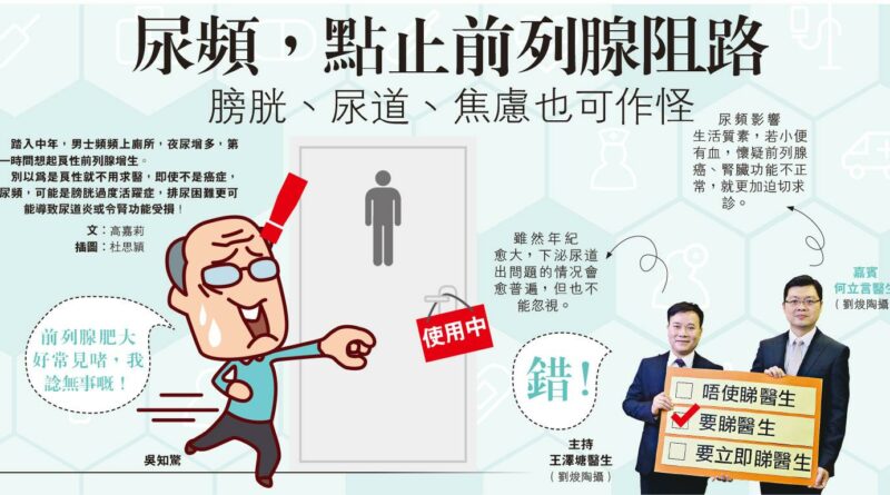 【有片：男性健康】尿頻，點止前列腺阻路 膀胱、尿道、焦慮也可作怪