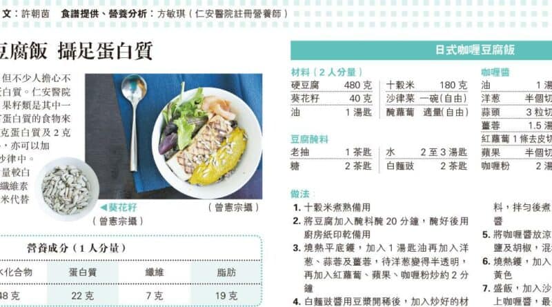 【營養要識】煮得Smart：葵花籽咖喱豆腐飯 攝足蛋白質