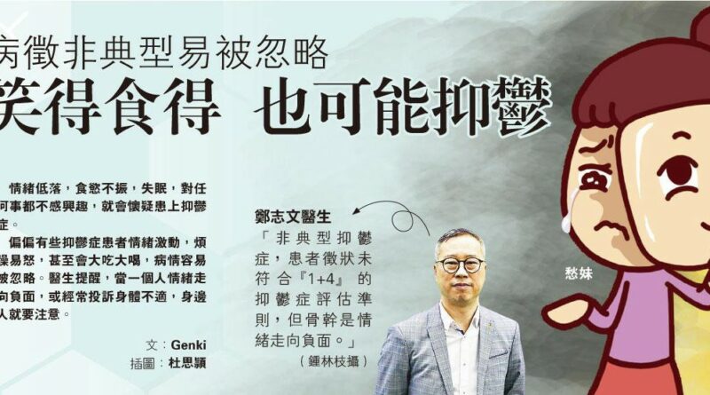 【心理健康】有片：病徵非典型易被忽略 笑得食得 也可能抑鬱